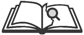 Open book with magnifying glass icon