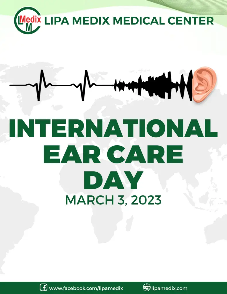 International Ear Care Day poster with ear and soundwave graphic.
