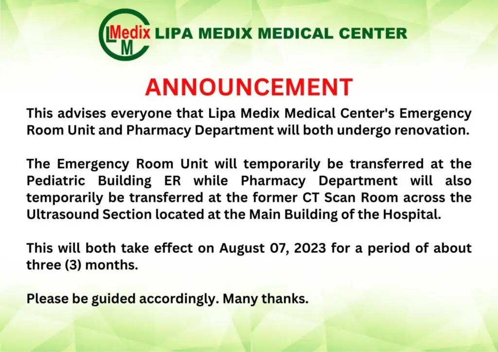 Lipa Medix Announcement
