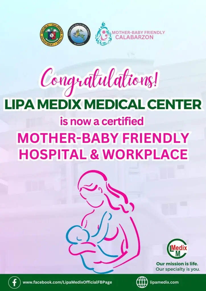 Lipa Medix Medical Center Mother Baby Friendly Hospital and Workplace Certified Poster