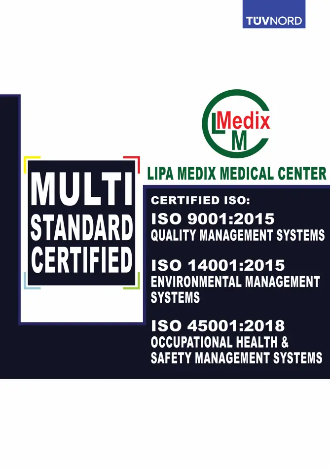 Certification badge showing Lipa Medix ISO standards.
